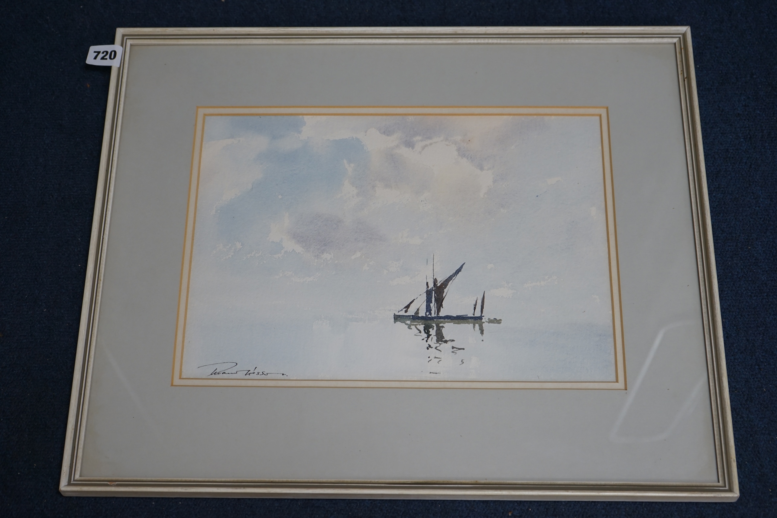 Edward Wesson RI (1910-1983), watercolour, Thames barge, signed, 24 x 33cm, inscribed gallery label verso. Condition - good